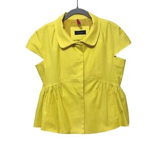 Piazza Sempione Women's Yellow Peplum Jacket Cutout Sleeves Made‎ in Italy
